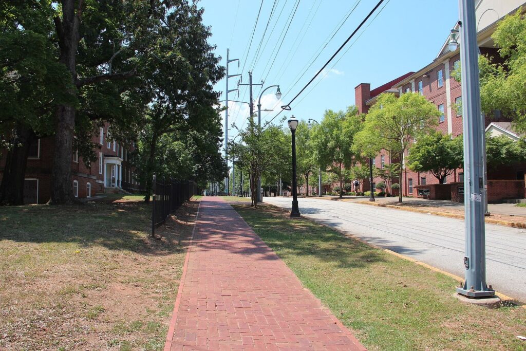 Campus buildings along JP Brawley Drive at Clark Atlanta University