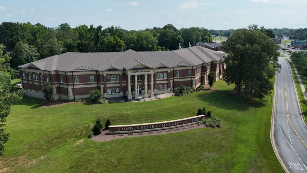 Aerial view of a campus building at Gadsden State Community College in Gadsden, Alabama