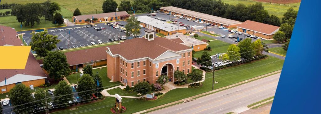 Aerial view of the J. F. Drake State Community and Technical College campus in Huntsville, Alabama
