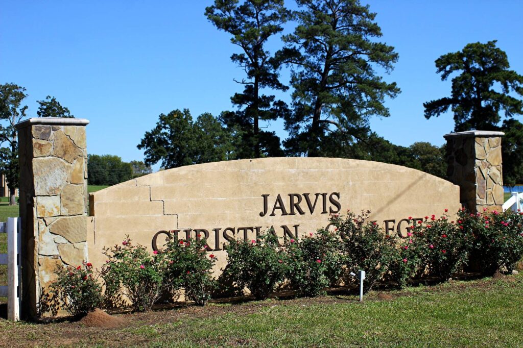 Campus entrance monument at Jarvis Christian University in Hawkins, Texas