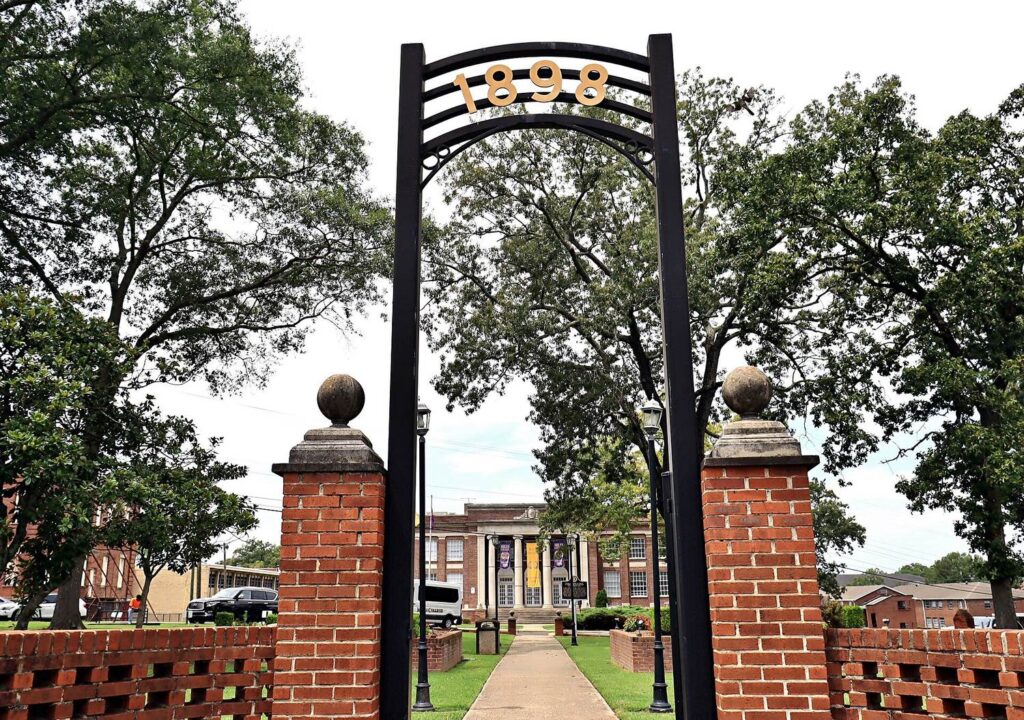 Historic 1898 entrance arch at Miles College