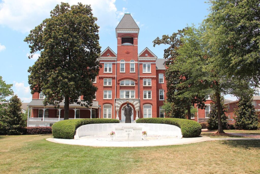 Graves Hall and the Benjamin E. Mays memorial at Morehouse College