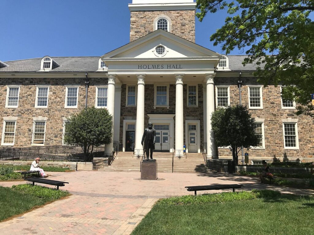Holmes Hall and the Frederick Douglass statue at Morgan State University