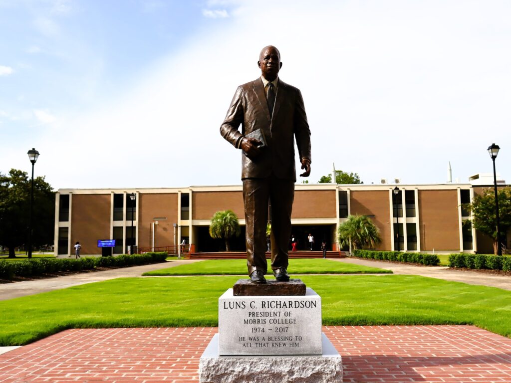 Statue of longtime president Luns C. Richardson on the campus of Morris College in Sumter, South Carolina