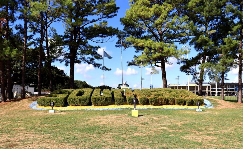 The university entrance at Southern University and A&M College in Baton Rouge, Louisiana