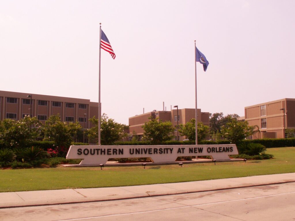 The Southern University at New Orleans campus entrance sign in New Orleans, Louisiana