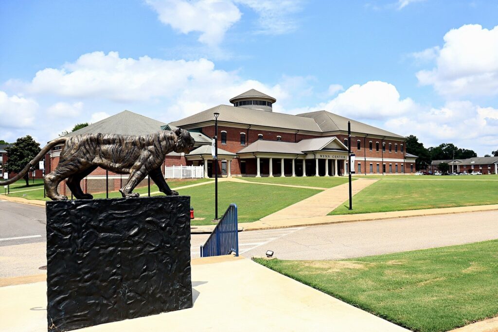 Wynn Center and tiger statue at Stillman College