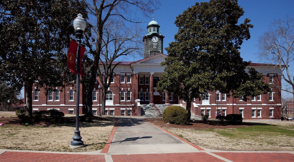 White Hall clock tower at Tuskegee University