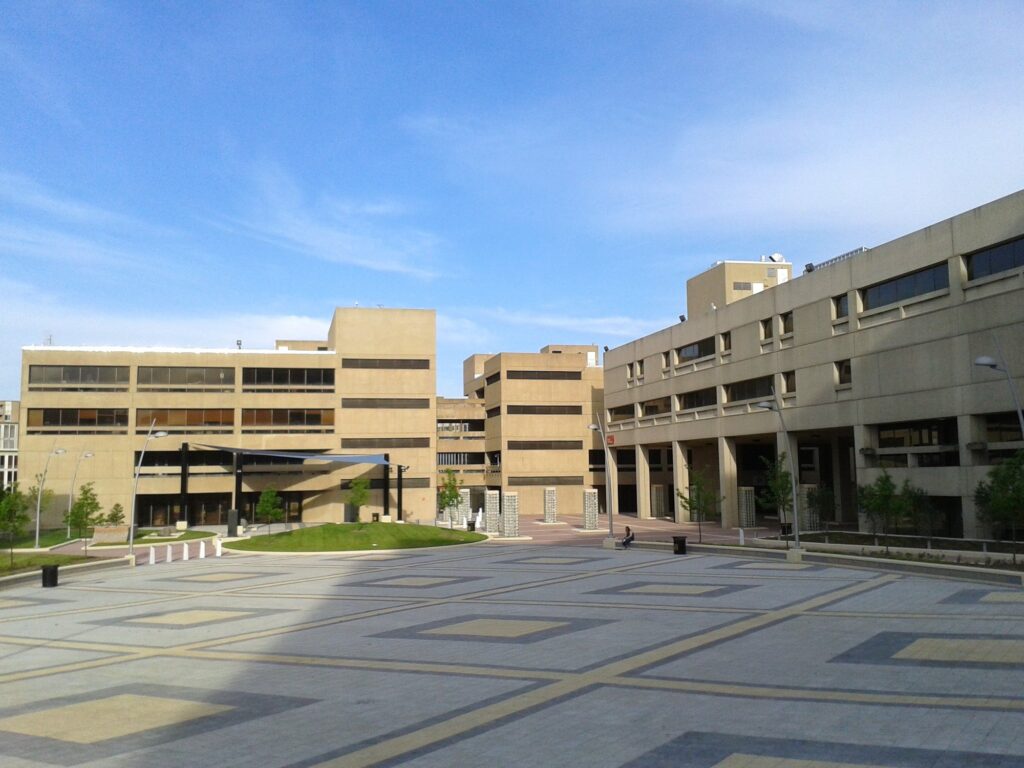 The main quadrangle (Dennard Plaza) of the University of the District of Columbia Van Ness campus in Washington, D.C.