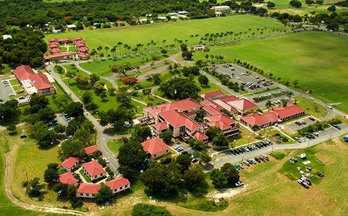 Aerial view of the Albert A. Sheen Campus of the University of the Virgin Islands on St. Croix